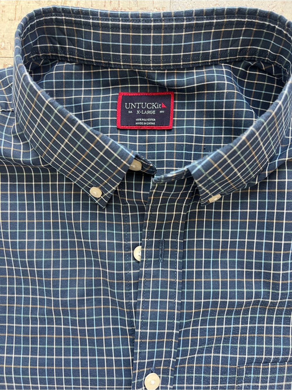 UNTUCKit Navy and White Grid Button-Down Shirt
